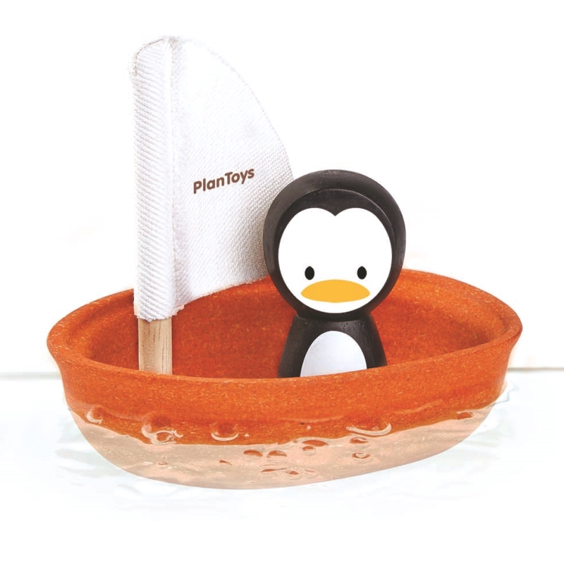 Badespielzeug 'Boot mit Pinguin' Holz ab 1 Jahr