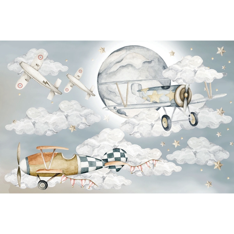 Wandsticker 'Flugzeuge' blau/grau