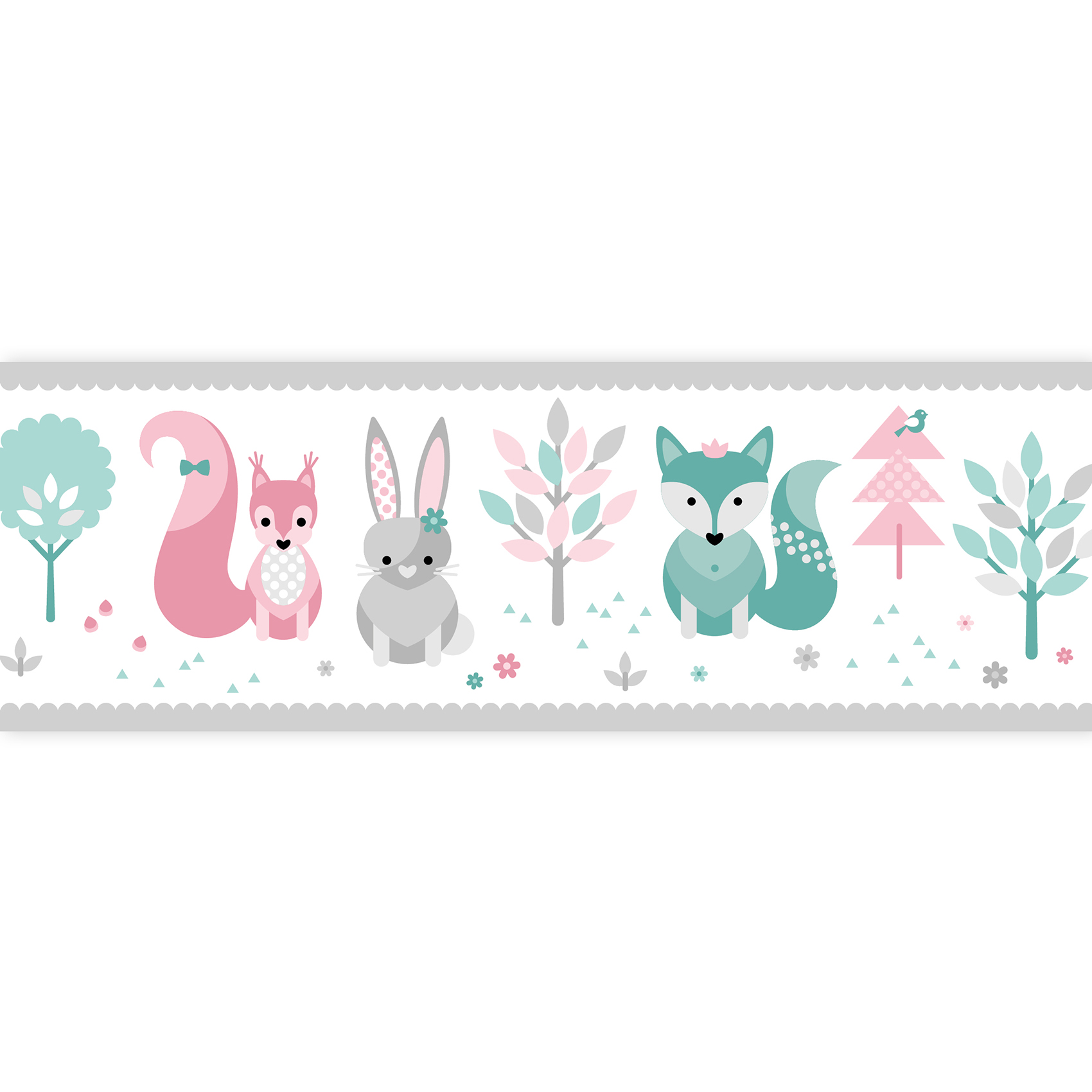 Dinki Balloon Bordure Waldtiere Rosa Mint Selbstklebend Online Kaufen