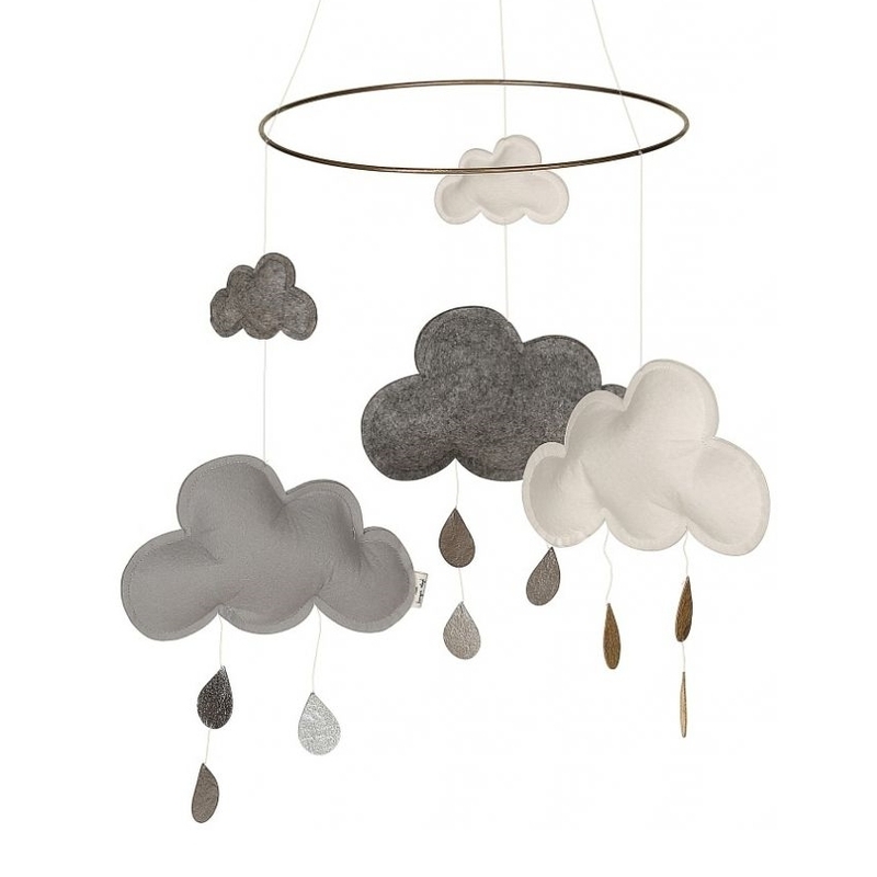 Mobile 'Wolken & Regentropfen' grau/creme