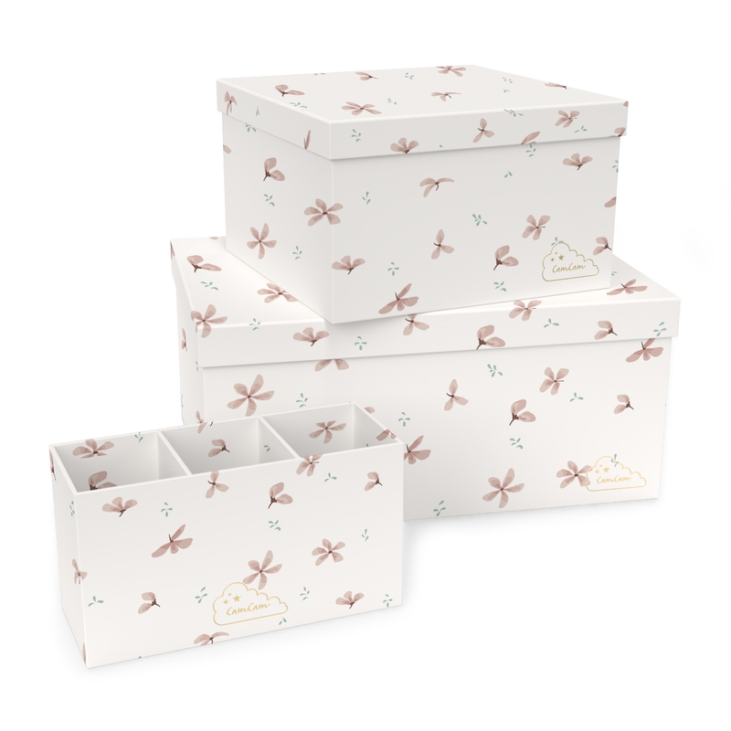Pappboxen 'Windflower' creme/rosa 3er Set