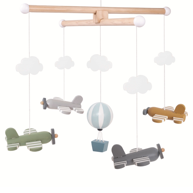 Holzmobile 'Flugzeuge' blau ca. 32cm