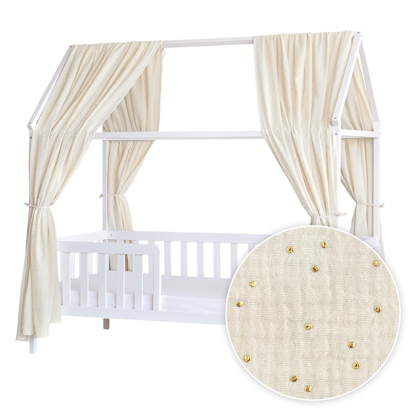 2er Set Hausbett-Himmel &#039;Goldpunkte&#039; creme 350cm