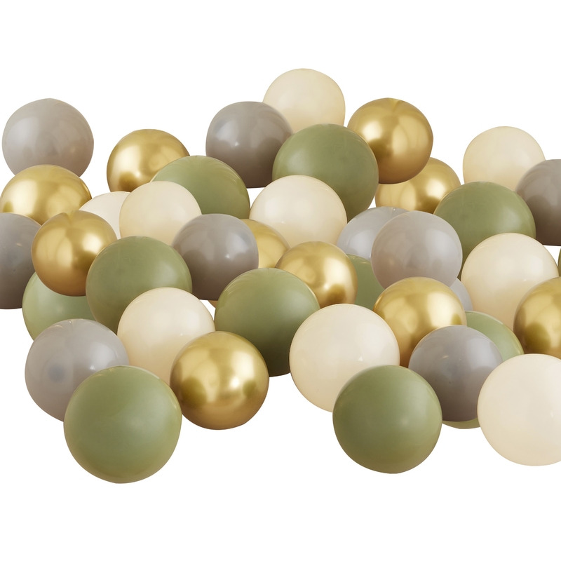 40 Mini-Luftballons gold/grün/grau