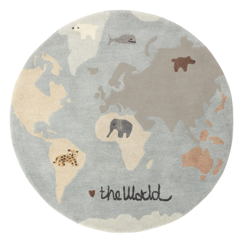 Woll-Kinderteppich &#039;Weltkarte&#039; blau/grau 120cm