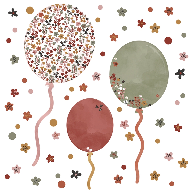 Wandtattoo aus Stoff &#039;Blumen-Luftballons&#039; rostrot