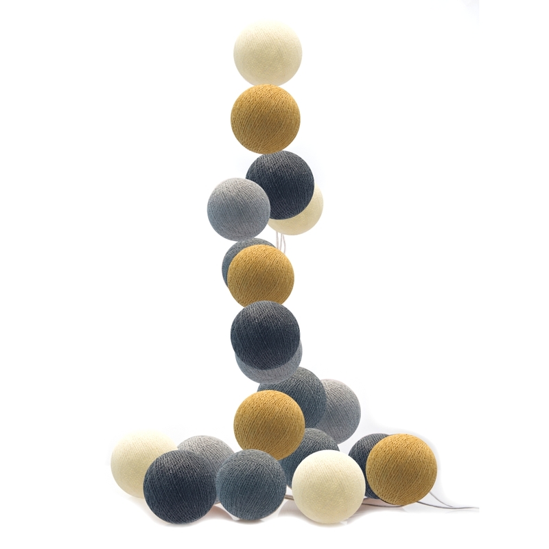 Lichterkette Cotton Balls LED grau/senfgelb