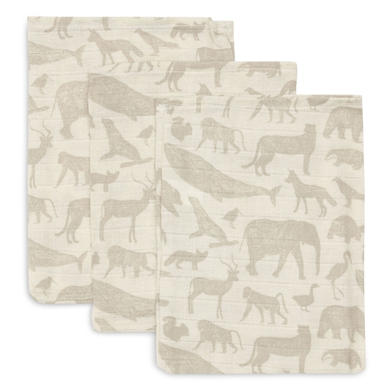 Waschlappen Musselin &#039;Animals&#039; beige 3er Pack