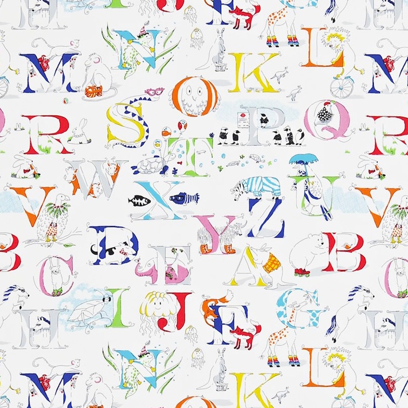 Sanderson Kinderzimmer Stoff Alphabet Zoo Rot Gelb Online Kaufen
