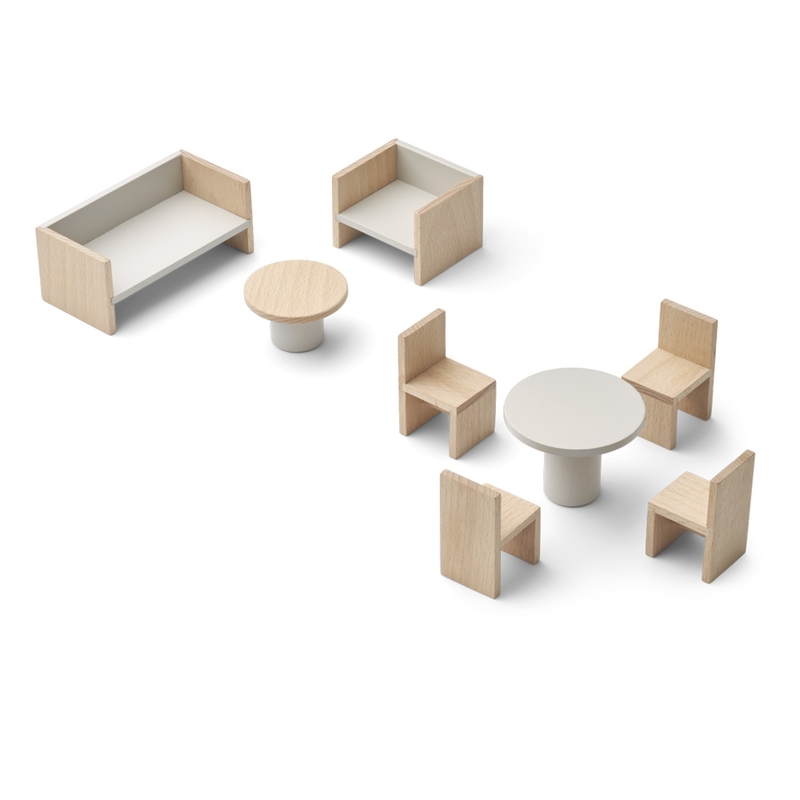 Puppenhausmöbel Wohnzimmer Holz sandy