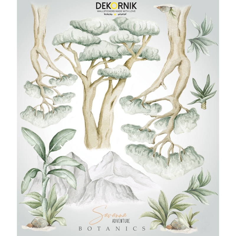 XL-Wandsticker 'Bäume & Berge' beige/grün