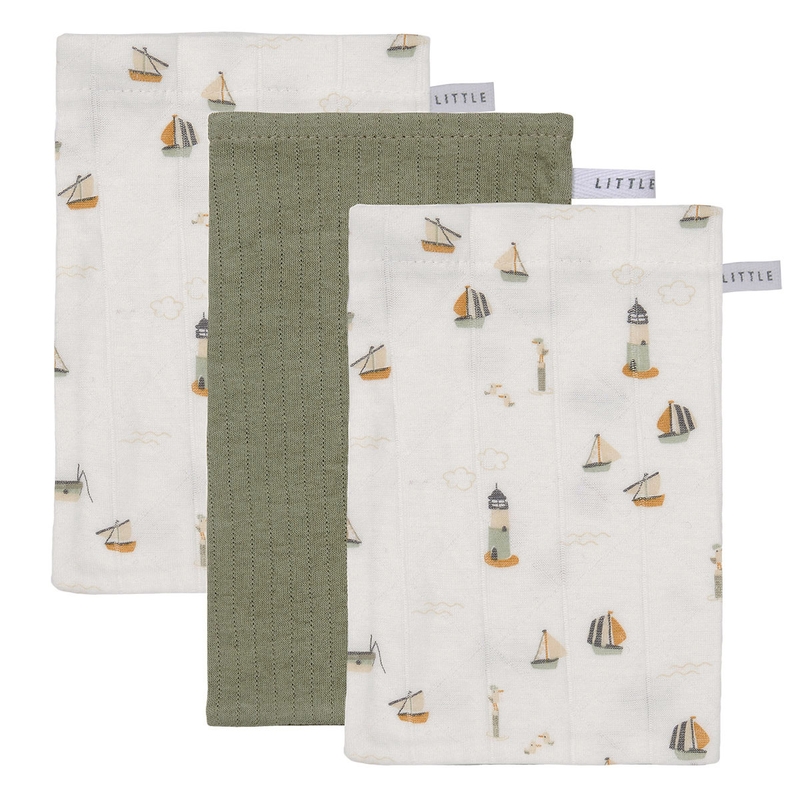 Waschlappen 'Sailors Bay' creme/oliv 3er Set