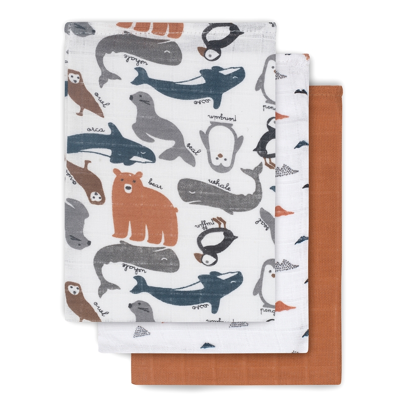 Waschlappen 'Polar' 3er Set Musselin rost/grau