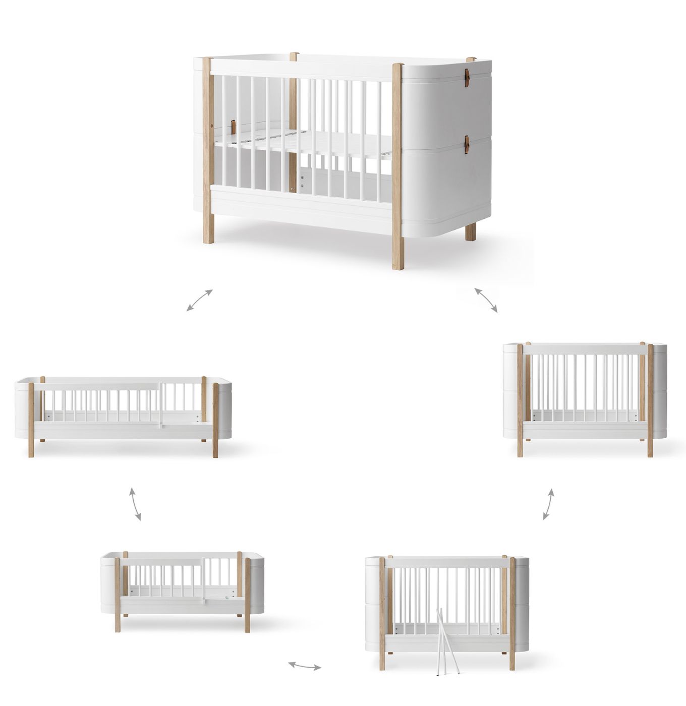 Oliver Furniture Babybett Mini+ weiß/Eiche in 5 Umbauvarianten