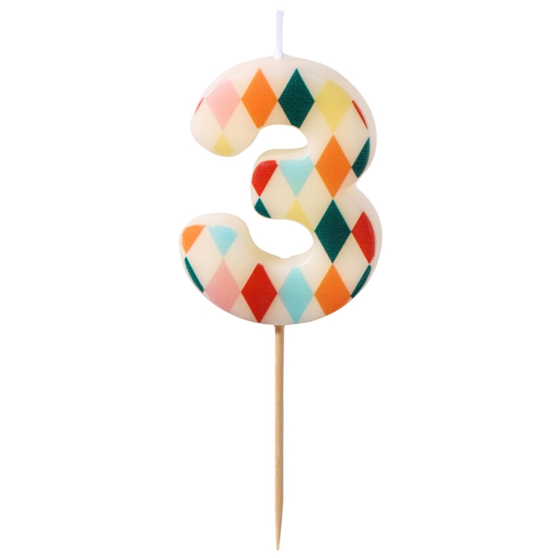 Kuchenkerze Ziffer 3 &#039;Zirkus&#039; 5,5cm