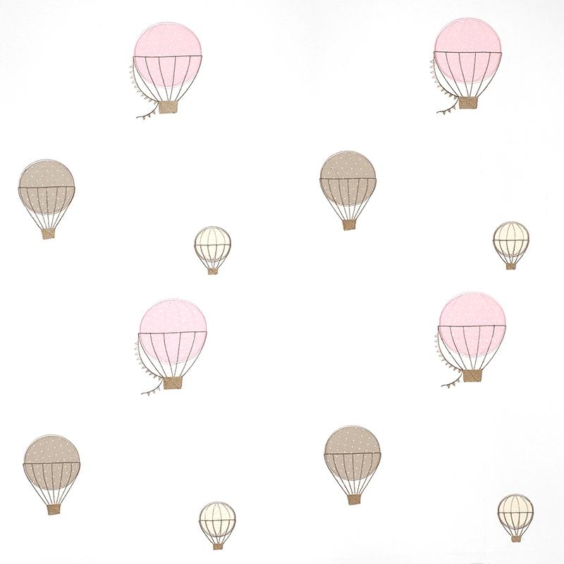 Stoff mit Stickerei &#039;Heißluftballons&#039; rosa/beige