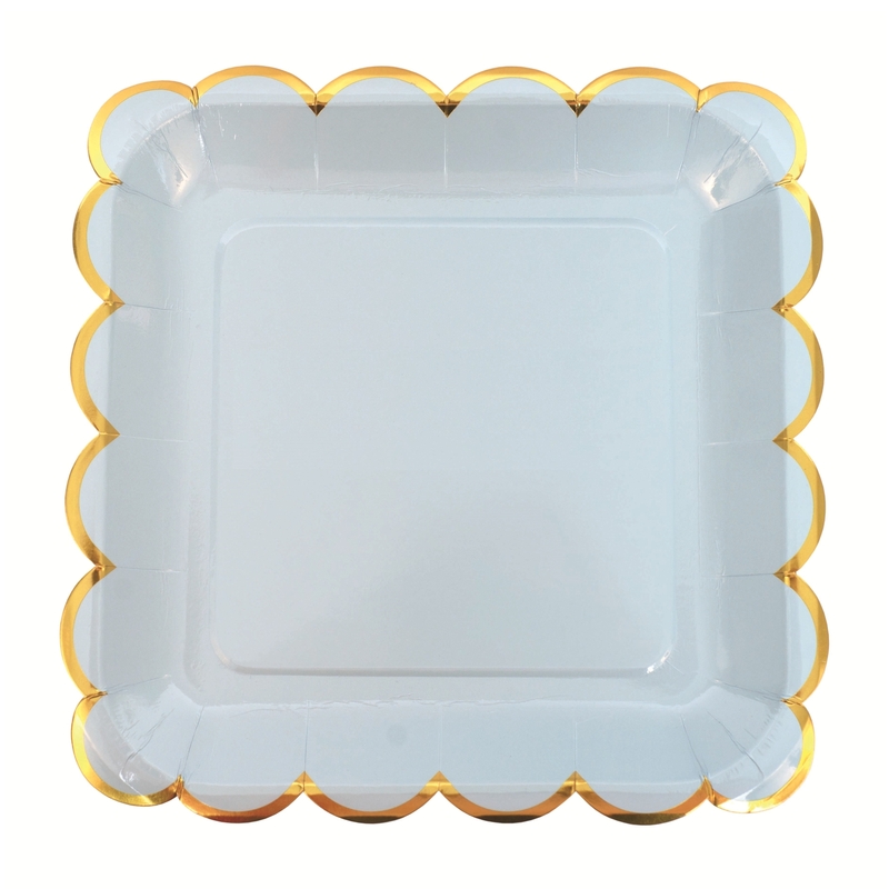 8er Set Party Pappteller blau/gold 22x22cm