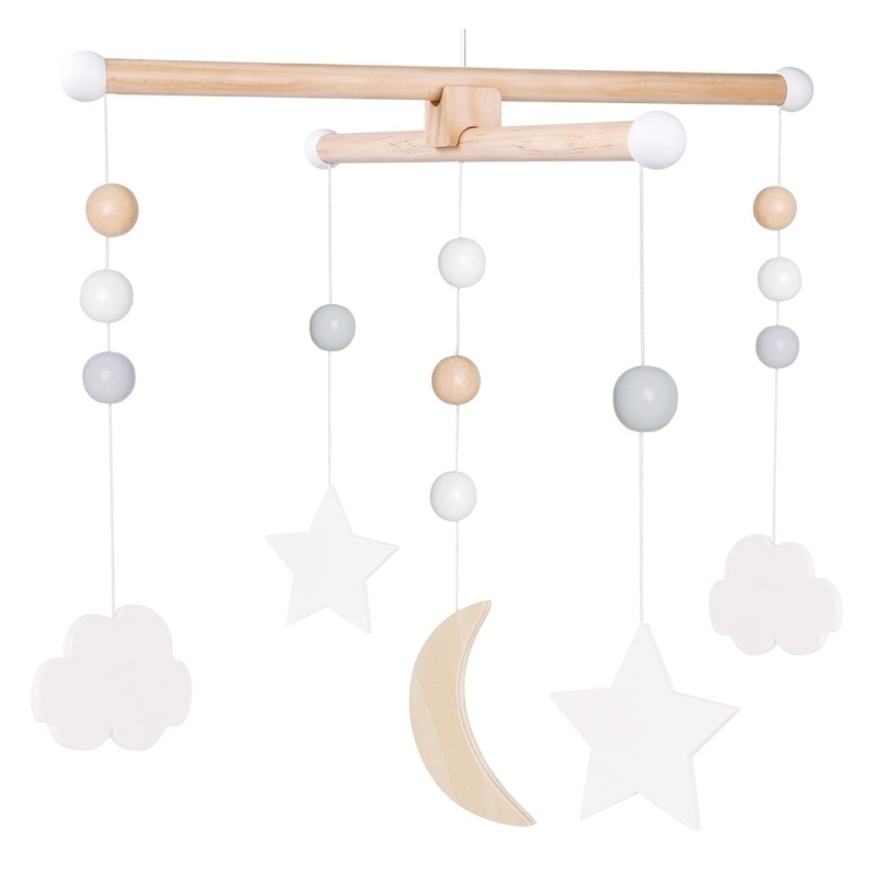 Holzmobile 'Sterne & Wolken' weiß/natur ca. 36cm