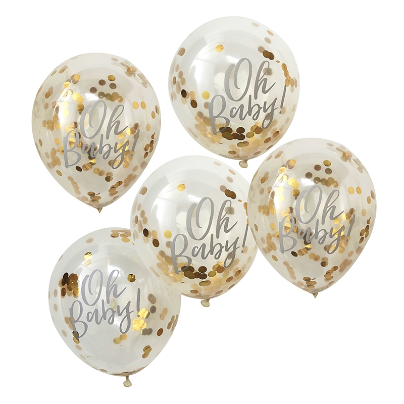 Konfetti-Luftballons &#039;Oh Baby&#039; gold 5er Set