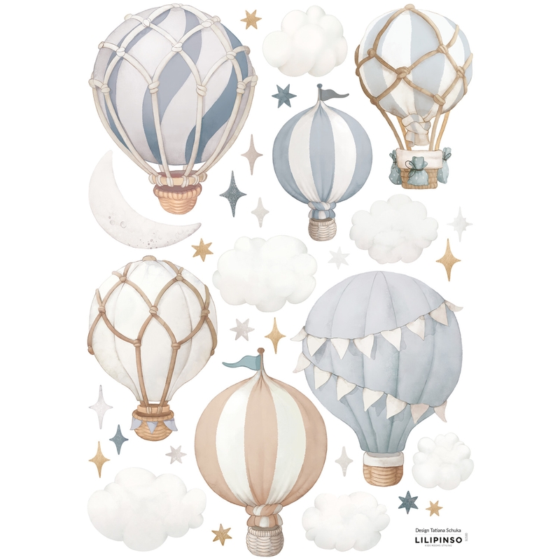 Wandsticker Heißluftballons blau/beige
