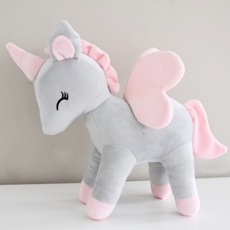 Kuscheltier 'Einhorn' Plüsch grau/rosa 26cm